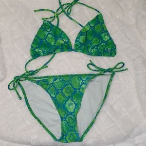 OP green snakeskin bikini